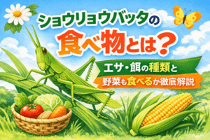 ショウリョウバッタの食べ物とは?エサ・餌の種類と野菜も食べるか徹底解説